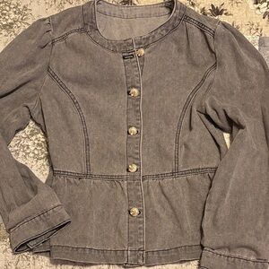 Elegant Gray Button-Up Jean Jacket